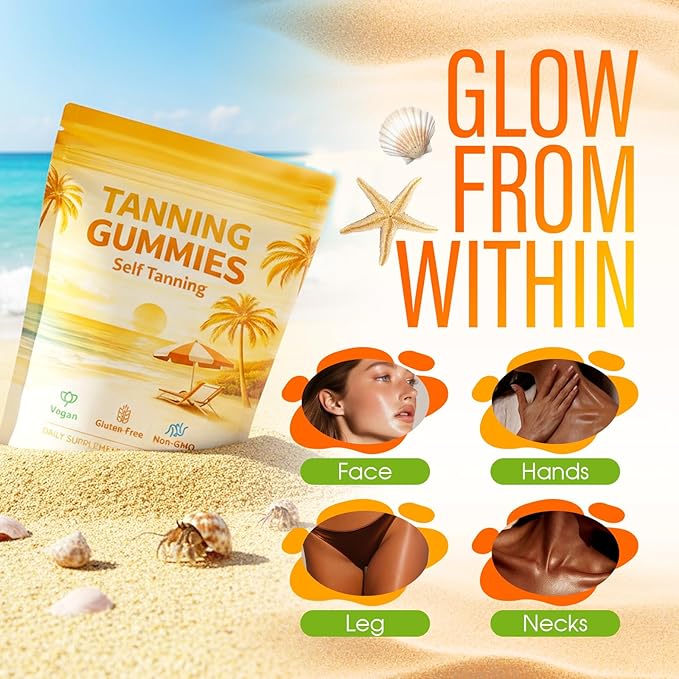 Tanning Gummies with Vitamin C &amp E Astaxanthin Beta Carotene for Natural Looking Glow Bronzing Non-GMO Vegan &amp Sugar Free - 60 Count (Mango)