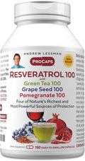 ANDREW LESSMAN Resveratrol-100 with Green Tea 100 Grape Seed 100 Pomegranate 100mg - 180 Capsules - Four Powerful Protective Anti-oxidants.