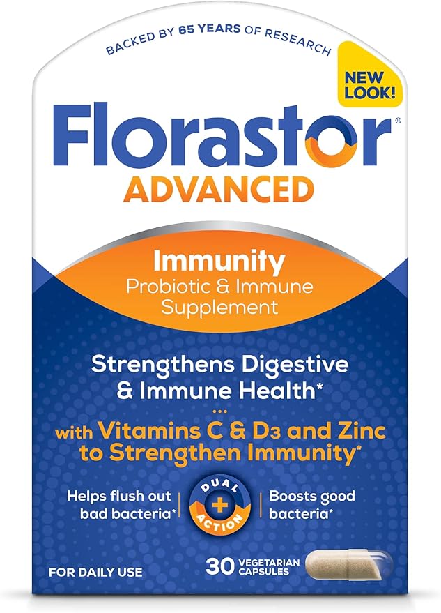 Florastor Select Immunity Boost Daily Probiotic &amp Immune Support Supplement for Women and Men Saccharomyces Boulardii CNCM I-745 Plus Zinc Vitamin C &amp D3 (30 Capsules)