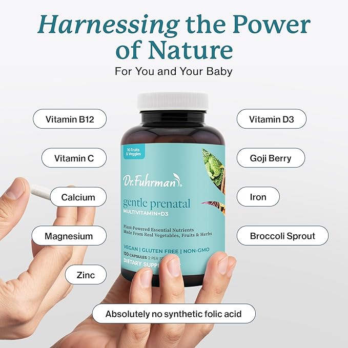 Dr Fuhrman Prenatal Vitamins For Women | Doctor-Formulated Prenatal Vitamins | Natural Folate B12 Choline &amp Iodine for Pregnancy Support Brain &amp Immune Health | No Synthetic Folic Acid | 12