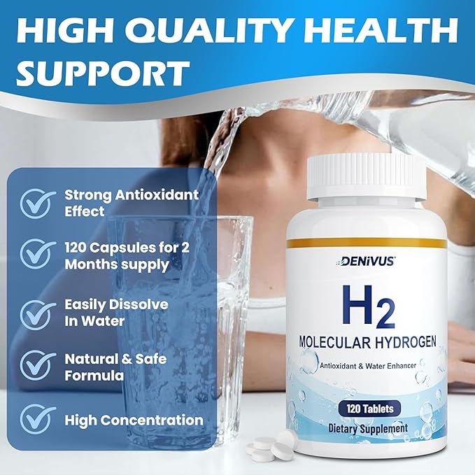 Hydrogen Water Tablets with Magnesium - 120 Tablets Fast-Dissolving H2 Molecular Hydrogen Supplements for Brain Health Cognitive Function Energy &amp Metabolism Support (2 Pack)