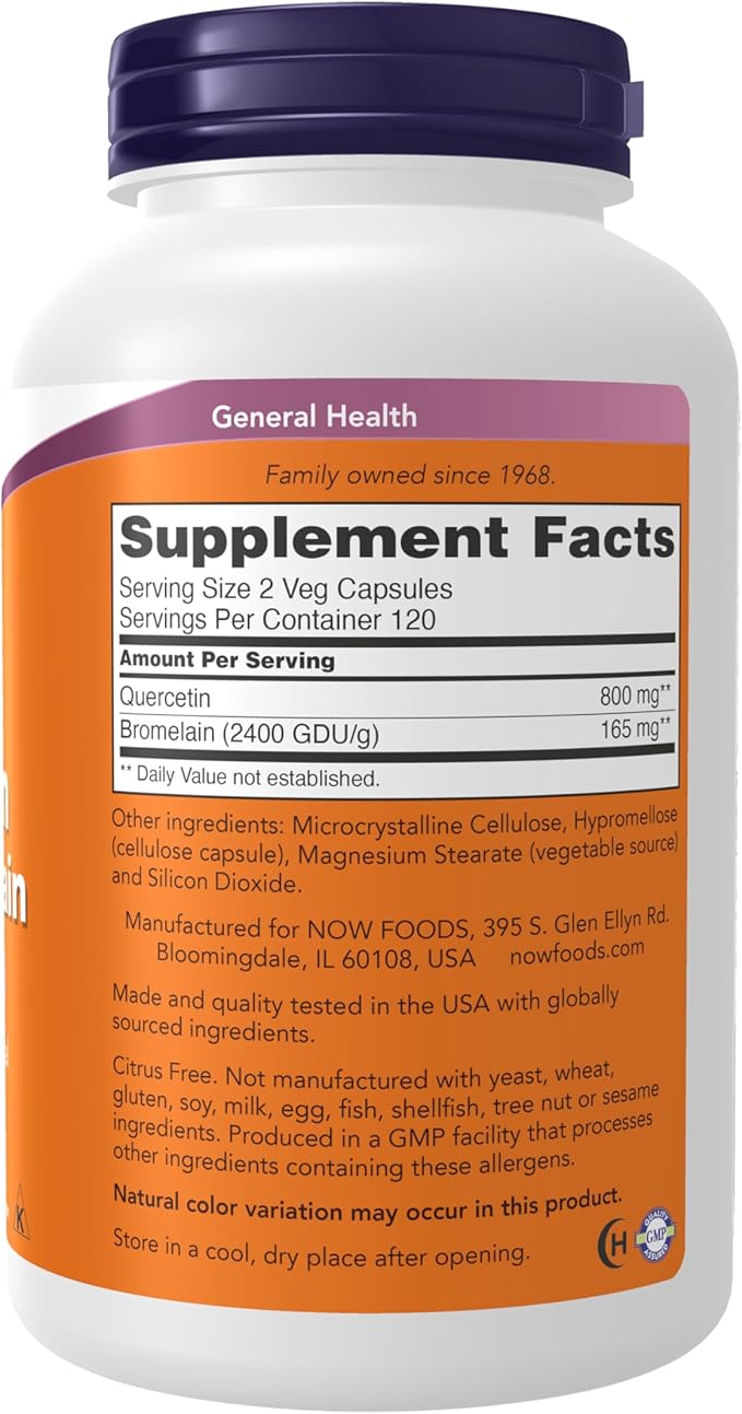 NOW Foods Supplements Quercetin with Bromelain Balanced Immune System* 240 Veg Capsules