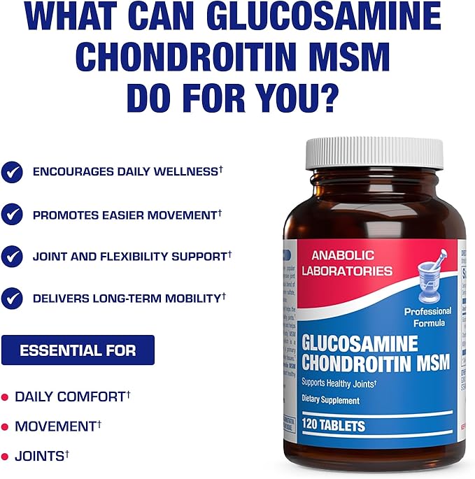 High Absorption Glucosamine Chondroitin MSM - Clinical Formula Bone Joint Tendon and Ligament Supplement with MSM Glucosamine Chondroitin - Non-GMO Gluten Free &amp Made in The USA - 120 Servings