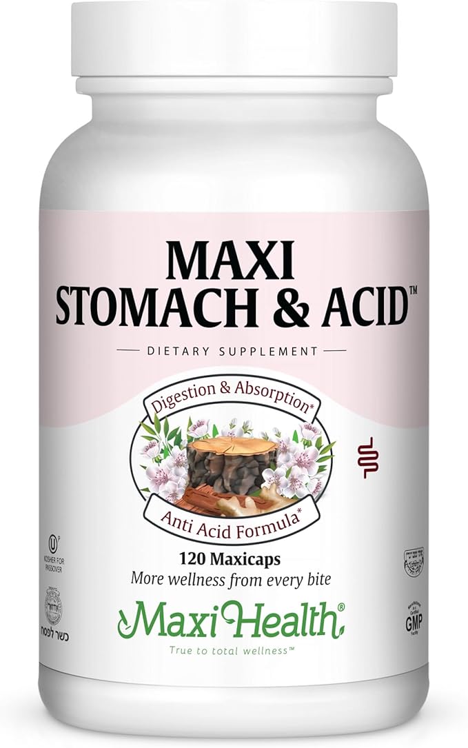 Maxi Health Stomach Anti Acid Support Full Spectrum Capsules 120 Count - Kosher for Passover