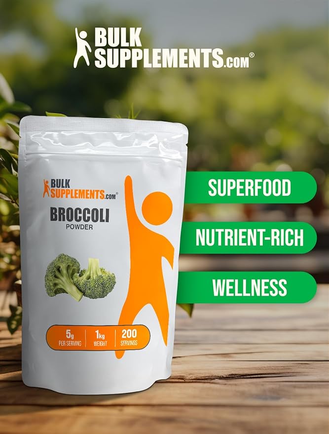 BulkSupplements.com Broccoli Powder - Broccoli Florets Powder Sulforaphane Supplement - Vegan &amp Gluten Free 5g per Serving 1kg (Pack of 5) (11 lbs)