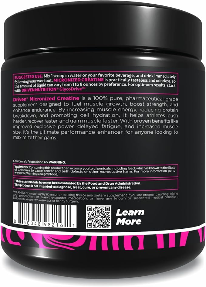 Driven Nutrition Micronized Creatine Monohydrate Powder – 500g | Pure Unflavored 5g Per Serving | Muscle Strength Power Endurance &amp Recovery Supplement