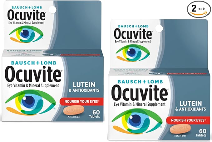 Bausch + Lomb Ocuvite Eye Vitamin &amp Mineral Supplement Contains Zinc Vitamins A C E &amp Lutein 60 Tablets (Pack of 2)