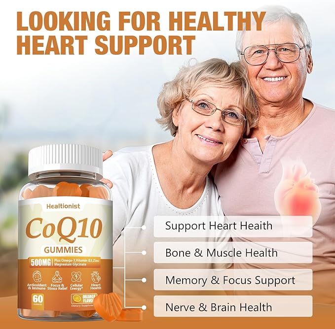 2 Pack 500MG Coq10 Gummies - 3X Better Absorption Plus Omega-3 Magnesium Vitamin B3 &amp Zinc - Coenzyme Q10 Supplements for Heart Health Cellular Energy &amp Antioxidant Vegan 120 Counts