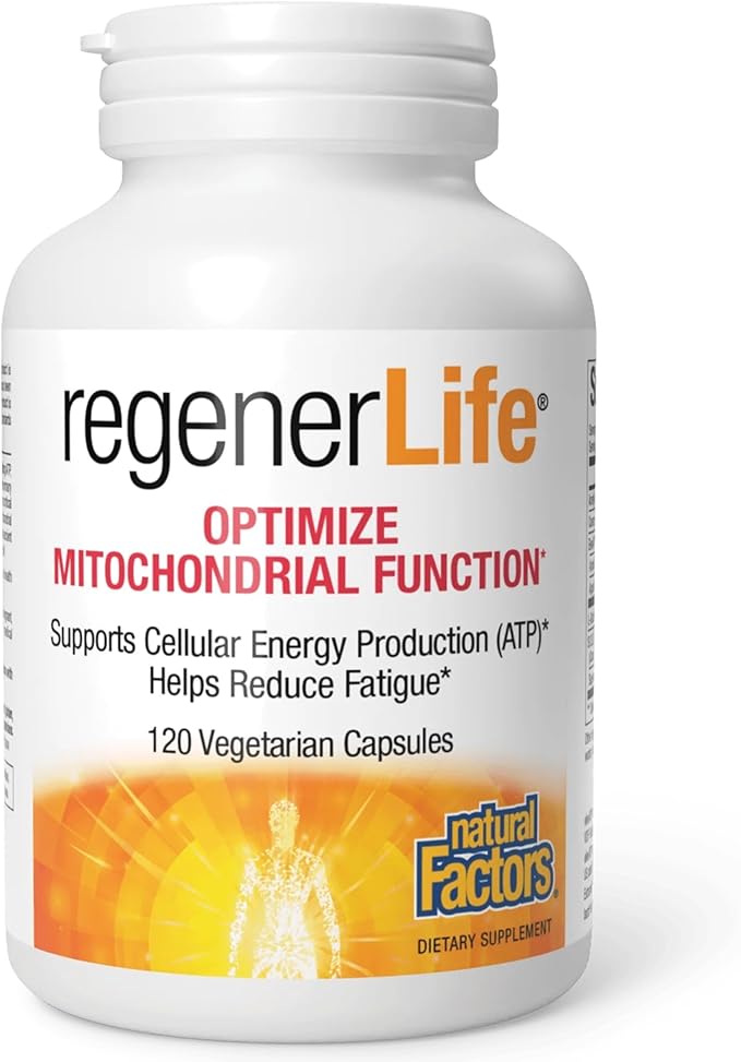 Natural Factors RegenerLife Capsules - Supports Cellular Energy &amp Combats Fatigue* - Mitochondria Support with Antioxidants - Non-GMO - 120 Capsules