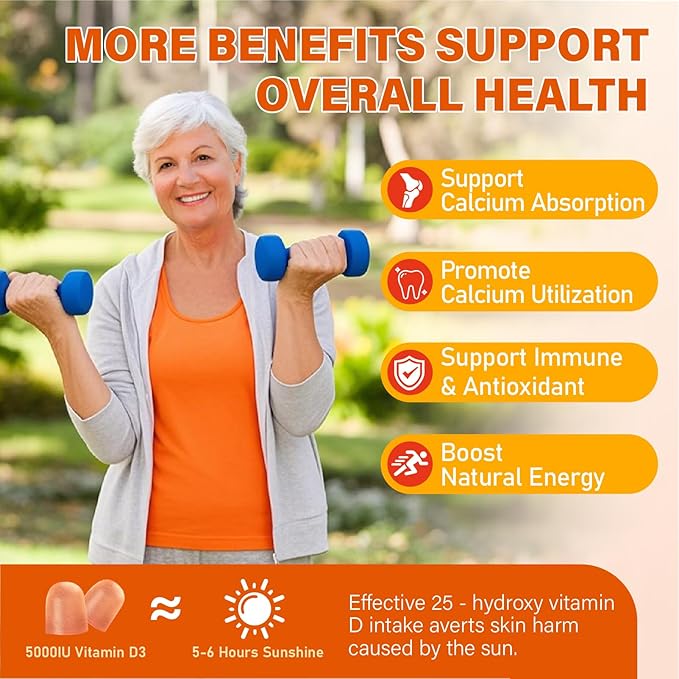 2Packs Vitamin D3 K2 Gummies for Adults Sugar-Free Vitamin D3 5000IU + K2(MK-7) 200mcg Supplement with Vitamin B Complex &amp Vitamin C E Supports Bone Muscle Teeth &amp Immune Vegan Gluten Fre
