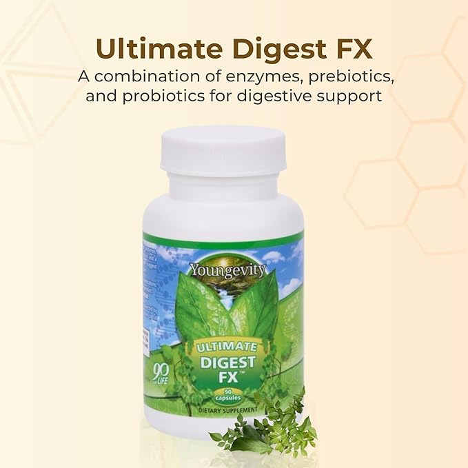 Youngevity Ultimate Digest FX™ - Ultra Prebiotic Probiotic &amp Enzyme - Plant Enzyme Blend - FOS Blend - Sea Minerals - 15 Billion Lactobacillus Blend - Digestion Aid - 90 Capsules