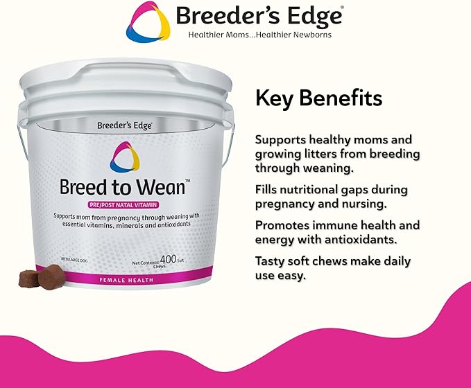 Breeder’s Edge Breed to Wean Prenatal and Postnatal Multivitamin for Dogs &amp Cats Supports Pregnant &amp Nursing Moms Supplement Provides Antioxidants Vitamins &amp Minerals 400ct for Medium