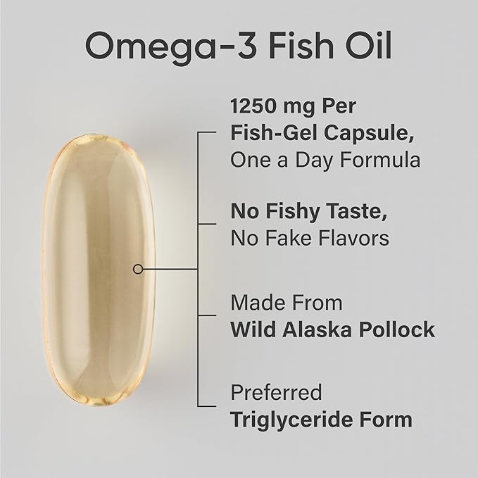 Sports Research Triple Strength Omega 3 Fish Oil 1250mg EPA &amp DHA from Wild Alaska Pollock Burpless Supplement Sustainably Sourced and Vitamin D3 K2 with Coconut Oil Plant Based Vegan Certified