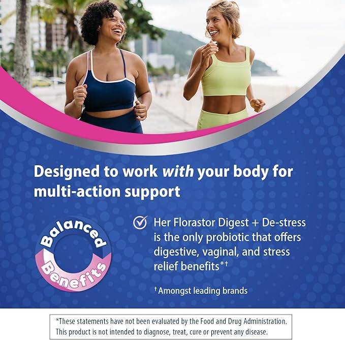 Florastor Probiotics for Women Digest and De-Stress Probiotics for Digestive Health Vaginal Probiotic and L-Theanine for Mind and Body Wellness 30 Capsules