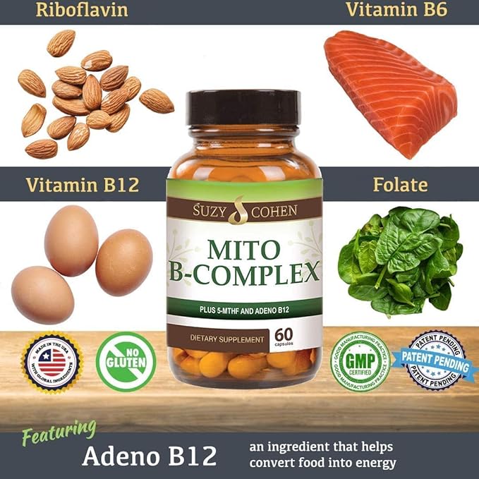 Script Essentials Suzy Cohen Mito B Complex Dietary Supplement 5-MTHF Adeno B12 Methylation Support Supports Healthy Nervous System Boost Energy Vitamin B 60 Servings