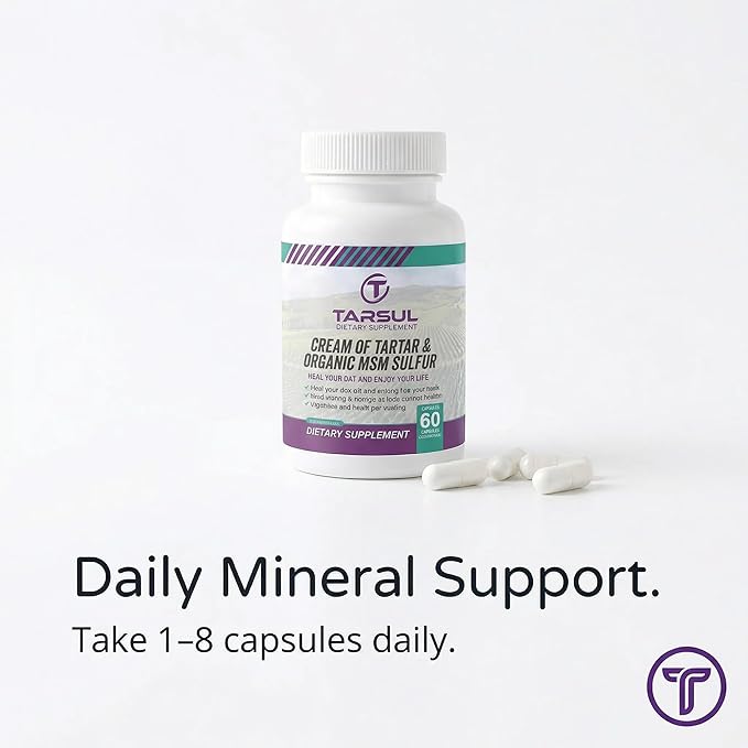 Cream of Tartar + Organic MSM Capsules – Grape-Derived Potassium &amp Sulfur Formula - Foundational Daily Mineral Support - 60 Count