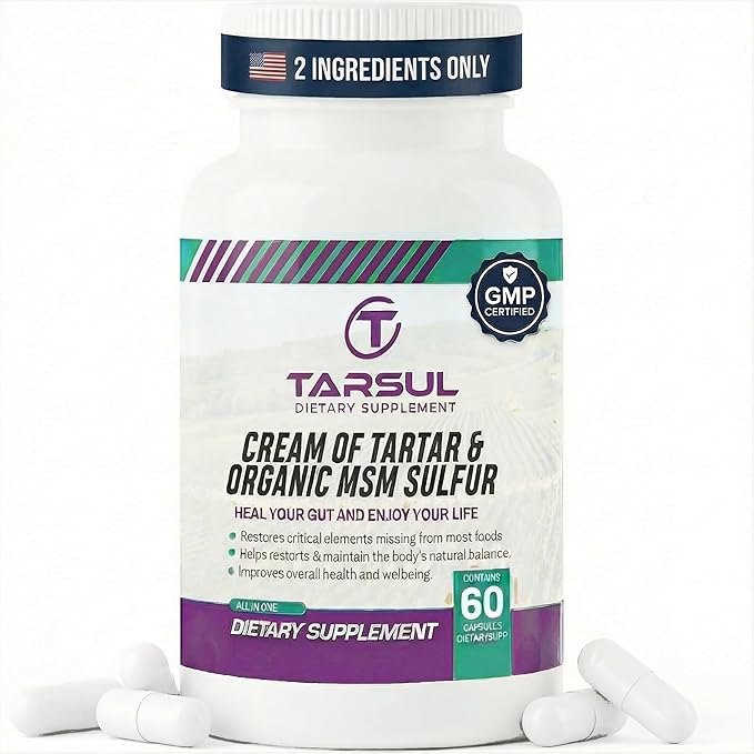 Cream of Tartar + Organic MSM Capsules – Grape-Derived Potassium &amp Sulfur Formula - Foundational Daily Mineral Support - 60 Count
