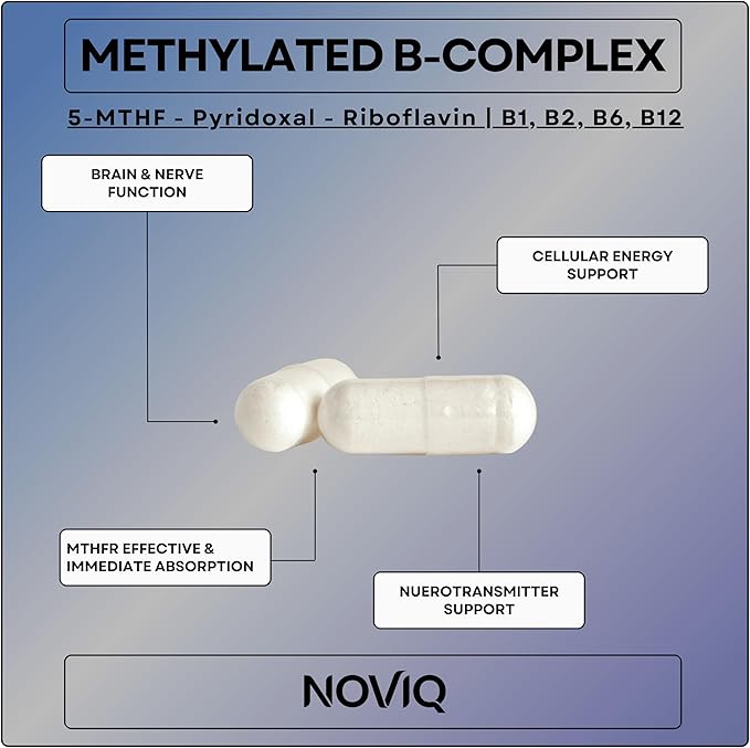 11-in-1 Methylated B-Complex Supplement: 680mcg L-Methylfolate(5-MTHF) Thiamine(B1) Riboflavin(B2) Pyridoxal(B6) Methylcobalamin(B12) - VegD3® + Nootropics - 1100mg+ Serving - 60 Count