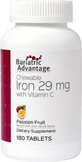 Bariatric Advantage Chewable Iron 29 mg - for Bariatric Surgery Patients - Iron with Vitamin C - No Iron Taste - Ferrous Fumarate &amp Carbonyl Iron Supplement - Passion Fruit - 180 Count