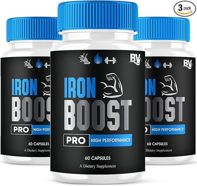 Iron Boost Pro Premium Performance Capsules Iron Boost Advanced Health Supplement Pills Iron Boost Premium Daily Health Support and Overall Wellness Formula by Blue Vibe (3 Pack - 180 Capsules)
