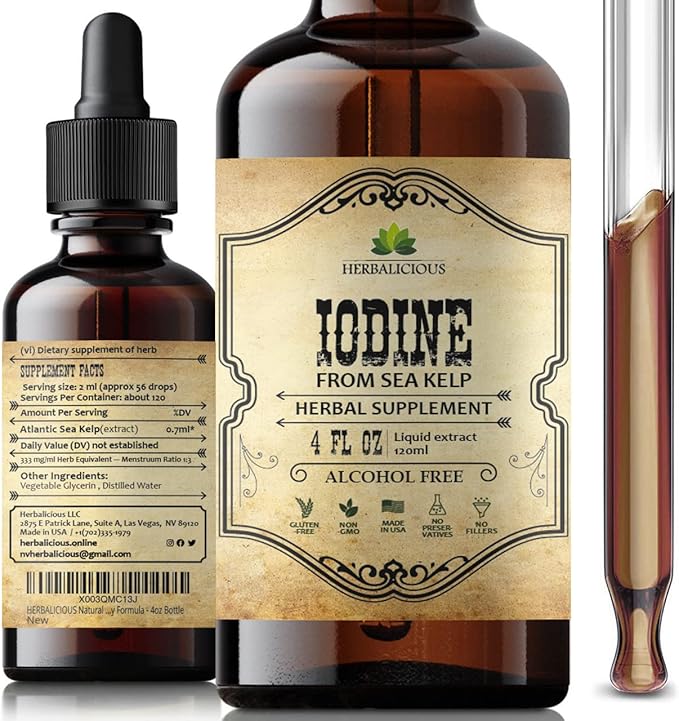 Iodine Drops – Natural Iodine Liquid from Sea Kelp – Thyroid Supplement for Energy Digestion &amp Immune Support – Organic Non-GMO Formula – 4 fl oz