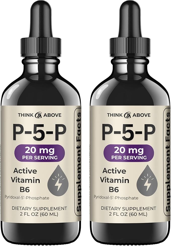 Think Above P5P Liquid Drops – Activated Vitamin B6 (Pyridoxal-5-Phosphate) – Fast Absorption Formula – 2 oz (60 mL) Pack of 2