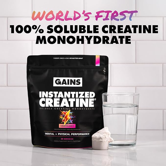 Gains in Bulk Instantized Creatine Monohydrate for Men &amp Women Soluble Pre Workout Powder Supports Muscle Building Strength and Performance Bodybuilding Supplements Sour Gummy 30 Servings