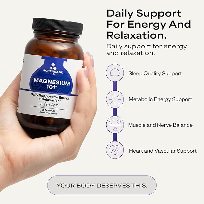 Magnesium 101 by Dave Asprey | Daily Support for Sleep Metabolism Relaxation &amp Heart Health | 300 mg Chelated Magnesium Bisglycinate | High Absorption Magnesium | 30 Day Supply