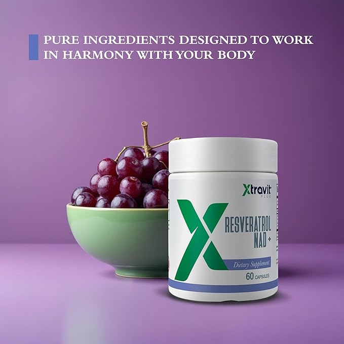 Resveratrol NAD + Supplement – Pure Longevity Booster Supplements for Men &amp Women - May Support Healthy Aging Brain Function Heart Health &amp Muscle Recovery 60 Capsules