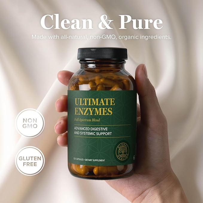 Global Healing - Ultimate Enzymes - Systemic &amp Digestive Enzymes Supplement for Healthy Digestion Immune System Boost &amp Natural Gut Health Digestive Enzyme for Women &amp Men Lipase