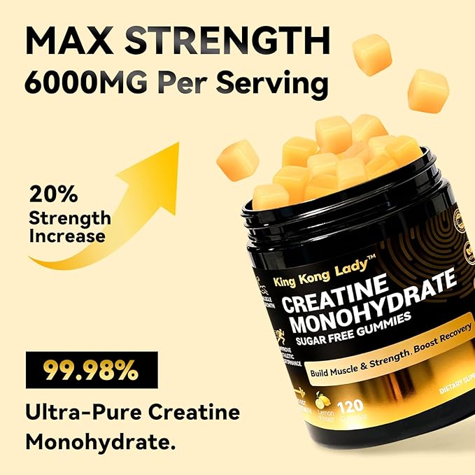 Sugar Free Creatine Gummies 6000mg - Delicious Taste for Men &amp Women - Muscle Builder for Strength &amp Faster Recovery - Made By NSF Factory 120 Count.