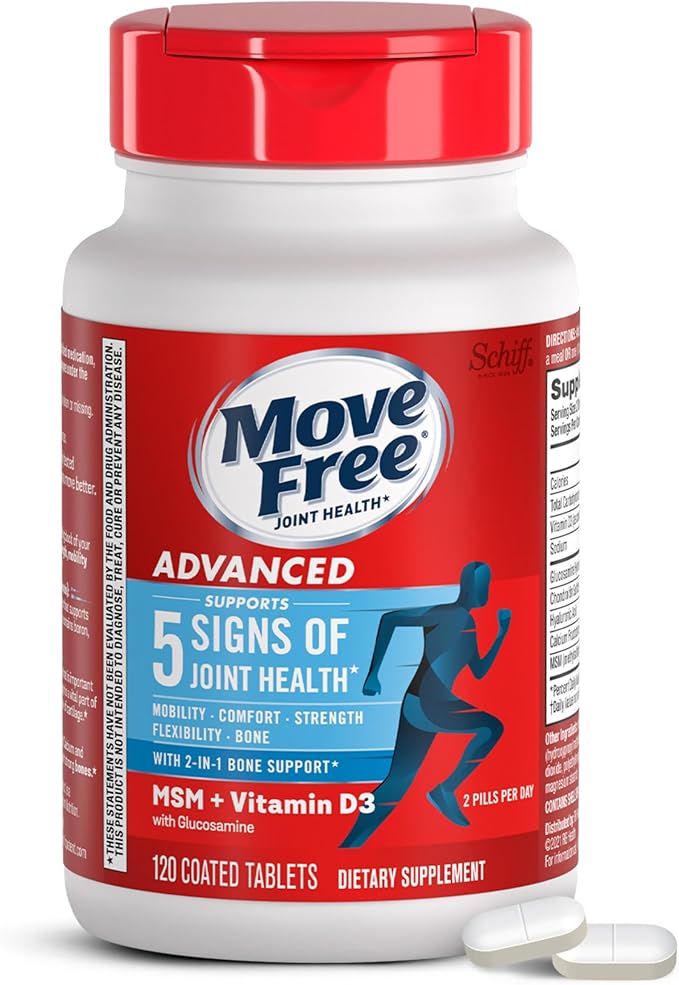 Move Free Advanced Glucosamine Chondroitin MSM + Vitamin D3 Joint Support Supplement Supports Mobility Comfort Strength Flexibility &amp Bone + Immune Health - 120 Tablets (40 servings)*