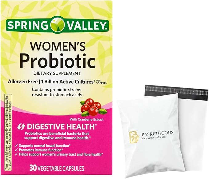 Probiotics for Women Capsules Dietary Supplement 1 Billion CFUs - Digestive Health by Spring Valley 30 Capsules (Pack of 1) - Set by Basket Goods