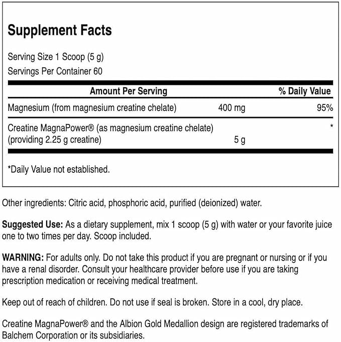 Swanson 100% Pure Creatine MagnaPower - Magnesium Creatine Chelate - 300 Grams (10.6 oz) Pwdr - 60 Servings