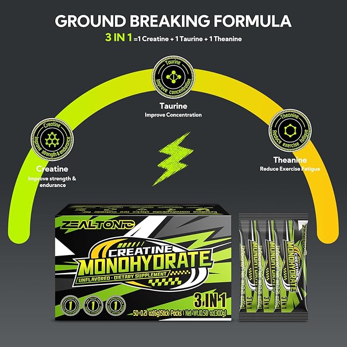 5000mg 99.9% Micronized Creatine Monohydrate Powder Stick Packs with 800mg of Taurine and 200mg of L-theanine Supports Strength Lean Muscle &amp Recovery for Men &amp Women Creatine Packets 50 Se