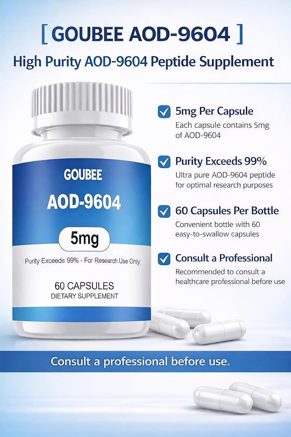 AOD-9604 (5MG) Research Peptide High-Purity Research Grade Lyophilized Capsules 99% Purity - 60 ct