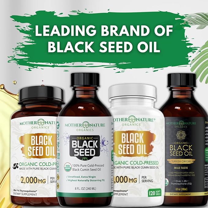 Black Seed Oil Capsules 2000mg Per Serving Organic Cold Pressed Black Cumin High TQ Immune &amp Joint Support 60 Count