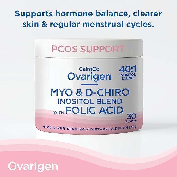 CalmCo Ovarigen Myo-Inositol &amp D-Chiro Inositol Supplement for Women – 40:1 Inositol Powder with Folic Acid Fertility Supplements for PCOS Hormone Balance and Ovarian Support (30 Servings)
