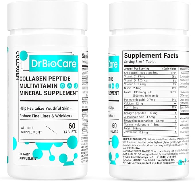 DrBioCare Collagen Peptides for Women Beauty Vitamin &amp Mineral SupplementContains Vitamin D3 Probiotics for Women &amp Collagen PeptidesVitamin B ComplexVitamin E 180 Tablets