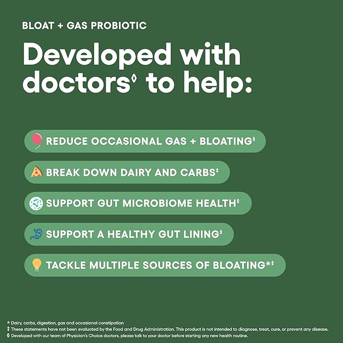 Physician's CHOICE Complete Gut Support System Bundle: Easy Mix Fiber Digestive Enzymes 60 Billion Probiotic &amp Bloat + Gas Probiotic