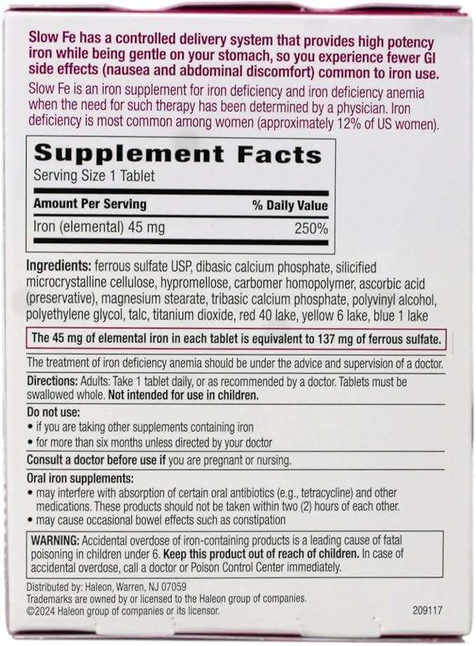 Slow Fe Slow Release Iron Tablets 30 ea (Pack of 6)