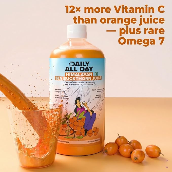 Himalayan Sea Buckthorn Juice Berry Pulp Omega 7 sea Buckthorn 16.9 fl oz (500 ml) Supplements Makes up to 30 Glass Rich in Vitamin C Supplement Plant Based Omega 3 6 7 9