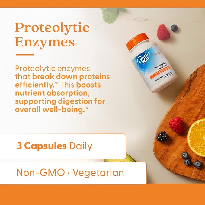 Doctor's Best Proteolytic Enzymes Supplement for Men &amp Women - Supports Protein Digestion Caps for Digestive Wellness Bromelain Protease &amp Papain Blend Supports Metabolic Health - 90 Veg