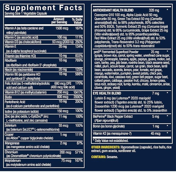 Vthrive Once-Daily Bioactive Multivitamin for Women 50+ Supports Stress Relief Healthy Aging &amp Overall Wellness with Essential Nutrients &amp Antioxidants (30 Vegetarian Capsules)