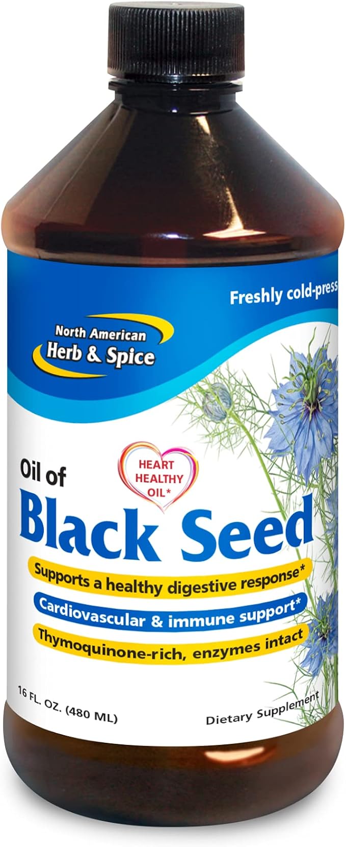 NORTH AMERICAN HERB &amp SPICE Black Seed Oil - 16 fl. oz. - Cardiovascular Digestive &amp Immune Support - Non-GMO - 96 Servings
