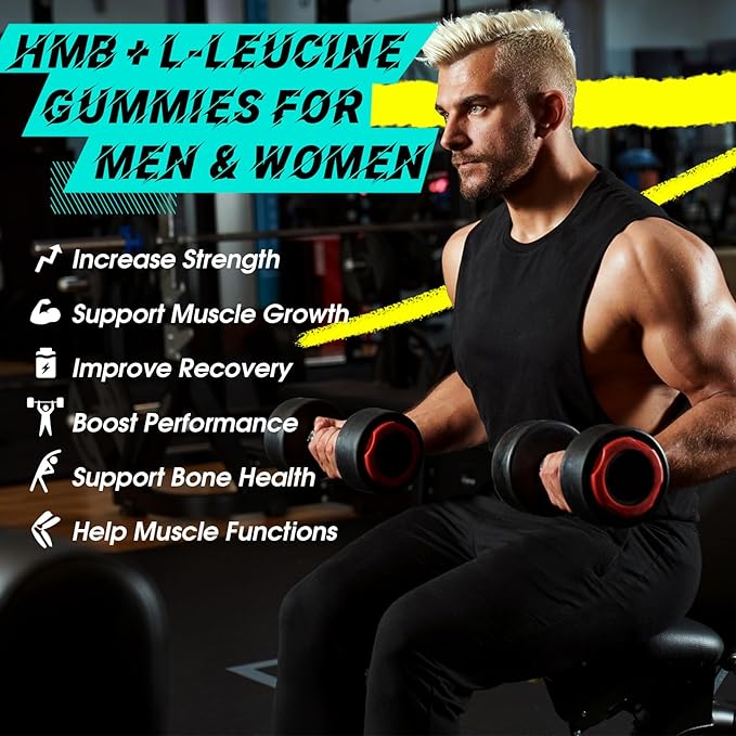 HMB Leucine Supplement Gummies L-Leucine HMB with Vitamin D3 Magnesium Chewables for Men &amp Women Amino Acid Vegan Sugar Free 120 Count
