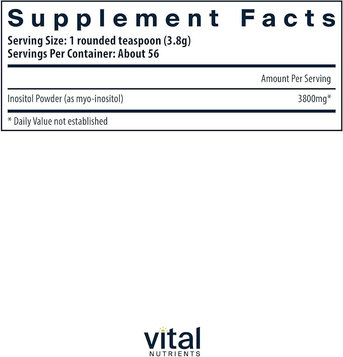 Vital Nutrients Inositol Powder - Myo Inositol Supplement for Women and Men - Supports Energy Nervous System Metabolism &amp Ovarian Function* - Vegan Gluten Dairy Soy Free - 56 Servings