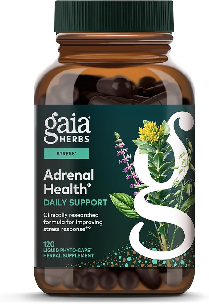 Gaia Herbs Adrenal Health Daily Support - Herbal Supplement with Ashwagandha Holy Basil &amp Schisandra - Help Maintain Healthy Energy &amp Stress Levels* - 120 Vegan Liquid Phyto-Caps (60 Servings