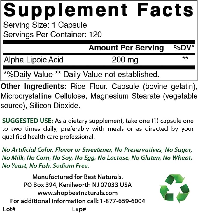 Best Naturals Alpha Lipoic Acid 200 Mg &amp Acetyl L-Carnitine 500 Mg