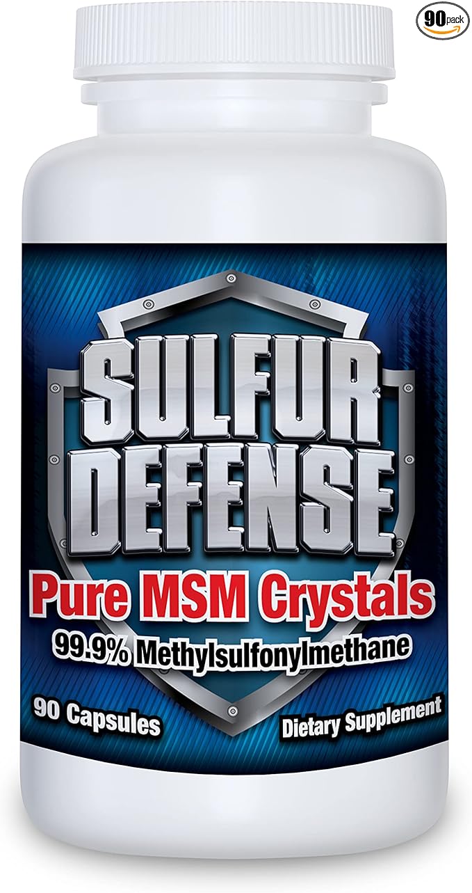 Sulfur Defense Opti-MSM 99.9% Pure MSM Powder Capsules Made in USA Organic Methylsulfonylmethane Non-GMO Gluten-Free Immune System Booster Soothes Joint Pain Younger Skin Hair Nails 90 caps